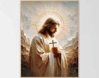 Jesús y la cruz, arte mural cristiano, retrato de Jesús, imagen de Cristo, pintura de Jesús, arte bíblico, arte de Jesús, impresión de Jesús, arte cristiano