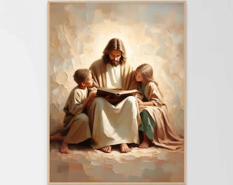 Lessons of Faith, Christian Art, Christ with Children, Christ Picture, Jesus with Children, Bible Prints, Jesus Wall Art, Jesus Picture