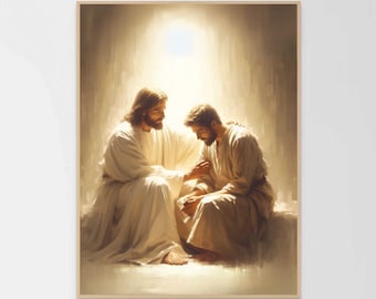 He Will Guide You, Christian Painting, Jesus With Man Art, Jesus Prints, LDS Art, Bible Painting, Christian Prints, Jesus Picture, Jesus Art