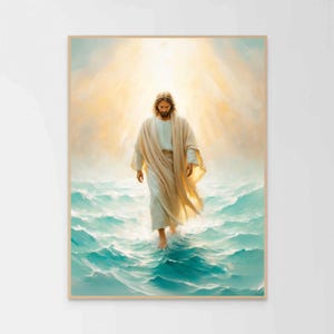 Jesus geht auf dem Wasser, moderne christliche Kunst, Jesus Wandkunst, christliche Malerei, Bild von Jesus, Jesus Drucke, HLT Kunst, Bibel Drucke