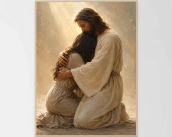 Under His Care, Christian Art, Jesus Hugging Woman, Jesus Art, LDS Wall Art, Bible Verse Wall Art, Picture of Jesus, Jesus Artwork