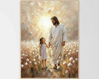 Days With Him, Christian Art, Jesus with Girl, Jesus Watercolor, LDS Wall Art, Bible Wall Art, Jesus with Children, Jesus and Girl