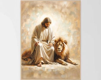 The Lion of Judah, Christian Art, Jesus Prints, Jesus with Lion, Picture of Christ, Good Shepherd Art, Bible Prints, Jesus Art, Jesus Poster