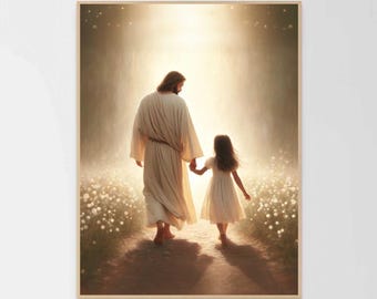 Guíame, Señor, Arte mural cristiano, Jesús con niña, Imagen de Jesús, Arte SUD, Arte bíblico, Arte infantil cristiano, Imagen de Jesús, Arte de Jesús