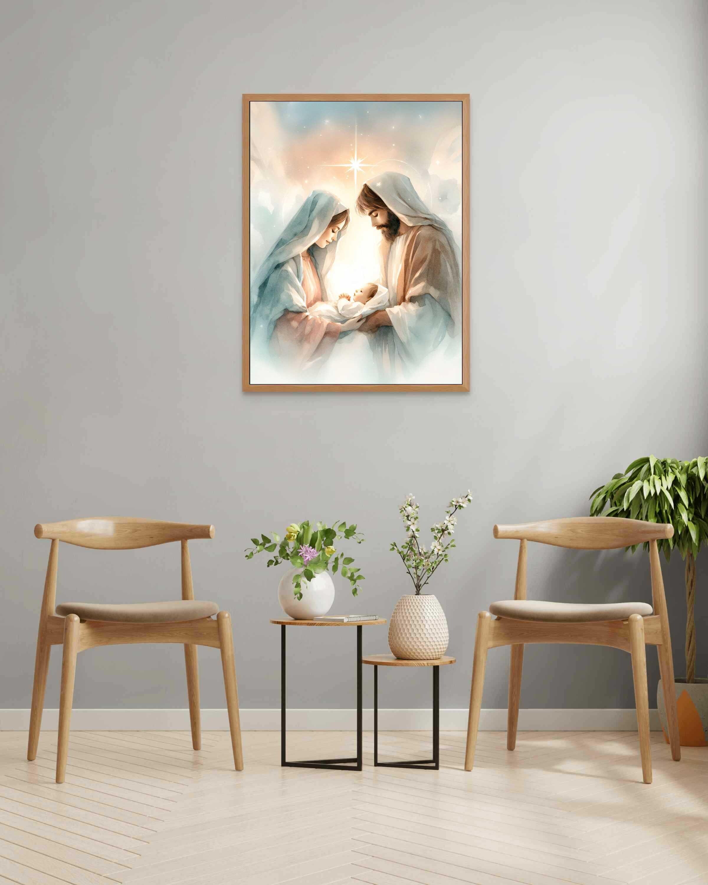 Holy Family Nativity Art, Christian Art, Joseph Mary and Baby Jesus ...