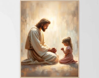 Her Wish, Christian Art, Jesus and Girl, Jesus Picture, Jesus with Kids, Bible Prints, Jesus Art, Christian Painting