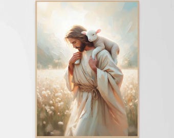 A Loving Companion, Christian Art, Jesus and the Lamb, Jesus Prints, Bible Wall Art, Jesus Saves The Lamb, Jesus Painting, Good Shepherd Art