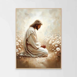 Sus oraciones, arte cristiano moderno, dejar el 99, imagen de Jesús, Jesús con cordero, arte bíblico, impresiones artísticas de Jesús, arte bíblico imprimible