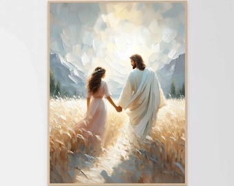 A Holy Walk, Modern Christian Art, Jesus and Woman, Christian Picture, Jesus and Girl, Bible Art, Jesus Art, Jesus Printable Art