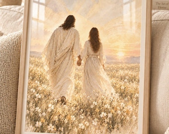 SIGNED Walk With Jesus Artwork, Christian Wall Art, Jesus Wall Art, Jesus Walking with Woman, Bible Verse Wall Art, Christian Art Printable