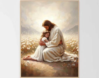 Radiance of Hope, Modern Christian Art, Jesus with Girl Art, Jesus Picture, Jesus and Kids, Bible Prints, Jesus Wall Art, Christian Picture