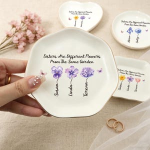 Personalized Sister Birth Jewelry Dish, Custom Ring Dish, Sister Birthday Gift, Bridesmaid Keepsake