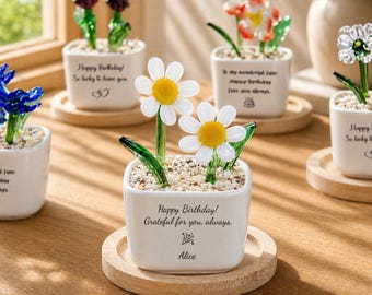 Aangepaste bloempot geboortemaand, handgemaakte mini glazen bloem aandenken, bureaudecor, verjaardagscadeau voor haar