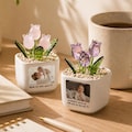 Personalized Photo Glass Tulip Planter, Mini Hand Blown Tulip Desk Decor, Family Photo Keepsake, Gift for Her