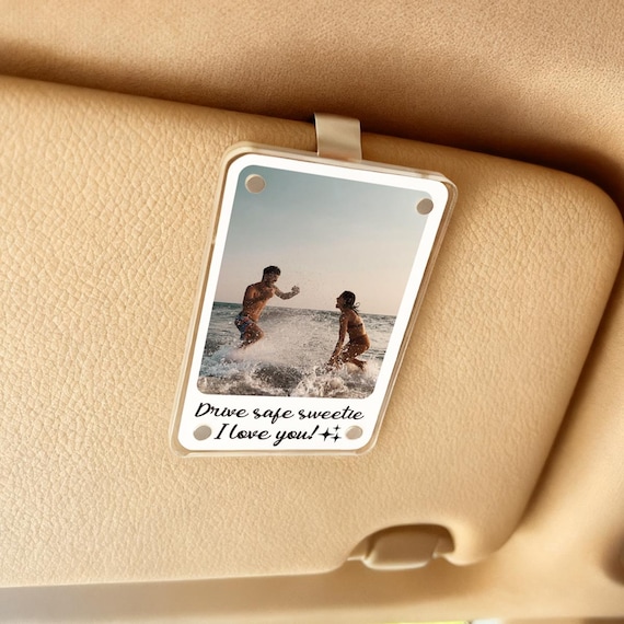 Personalized Photo Car Visor Clip, Gift for Him, Car Accessories Acrylic Couples Keepsake, Father’s Day Gift