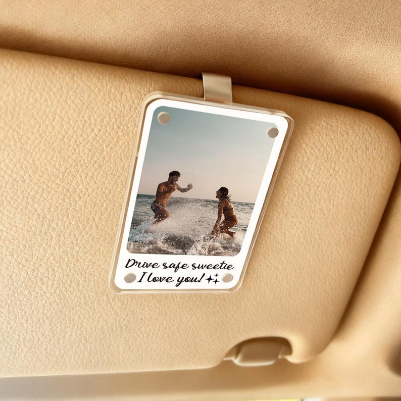 Personalized Photo Car Visor Clip, Gift for Him, Car Accessories Acrylic Couples Keepsake, Father’s Day Gift Design-Vertical