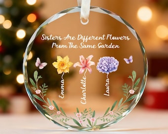 Gepersonaliseerd geboorteornament zus, custom Sisters Are Different Flowers Keepsake, kerstcadeaus