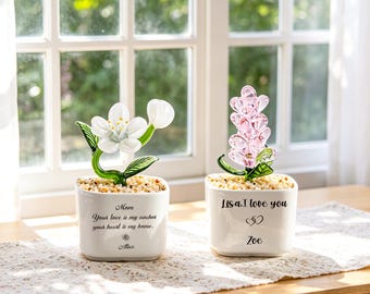 Gepersonaliseerde glazen bloemenpot, handgeblazen hyacint bureaudecor, Forever Flowers cadeau voor moeder/leraar/zus, verjaardagscadeau