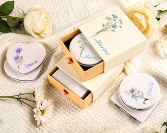 Espejo de cuero floral personalizado, regalo personalizado para damas de honor, recuerdo de boda, regalo para ella.