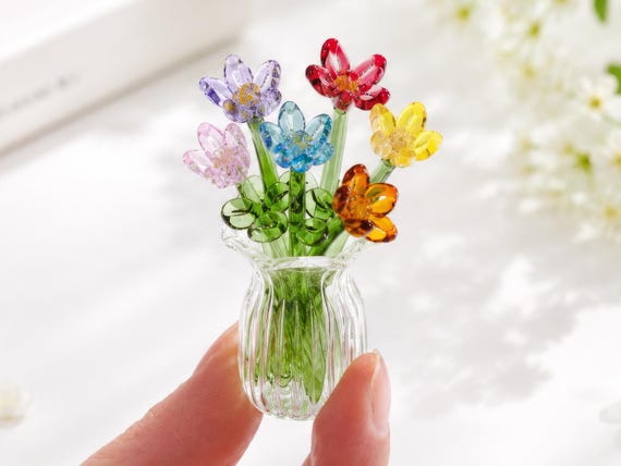 Mini Glass Flower, Floral Desk Decor, Forever Flowers Gift for Mom/Teacher/Sister, Birthday Gifts