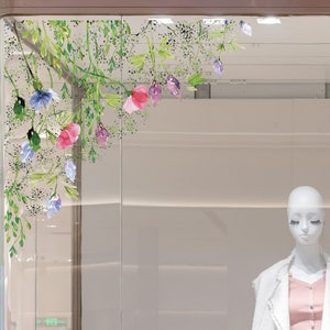 2x Meadow Flower Shop Window Decal Corners for Business Retail Café Store Display - Reusable Floral  Window Cling Stickers by Dizzy Duck