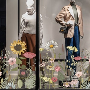 Retro Flower Shop Window Film Border Decal for Business or Retail Display - Custom Floral Window Cling Stickers by Dizzy Duck