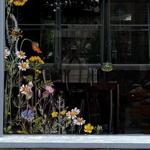 2x Botanical Meadow Flower Shop Window Decal Corners - Business and Retail Storefront display - Reusable Floral Window Clings by Dizzy Duck