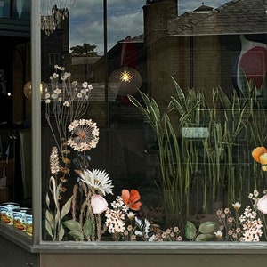 2x Wild Flower Shop Window Decal Corners for Business and Retail Storefront display - Reusable Floral Botanical Window Clings by Dizzy Duck