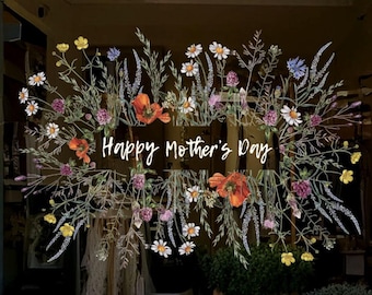 Dizzy Duck Mothers Day Botanical Meadow Flowers Shop Window Decal for Business