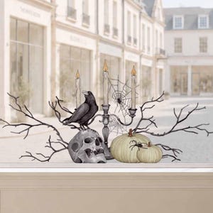 Gothic Halloween Candelabra and Skull Window Decoration | Visible Inside & Out