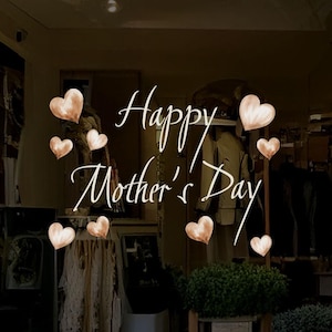 Happy Mothers Day Shop Window Decal with Hearts - Retail Business Shop Window Display Clings Stickers by Dizzy Duck