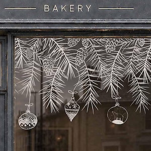 Bordure adhésive blanche décorative pour vitrine de magasin, motif boules de Noël - Autocollants double face réutilisables de Dizzy Duck
