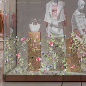 Watercolour Meadow Flower Shop Window Film Border Decal for Business or Retail Display - Custom Floral Window Cling Stickers by Dizzy Duck