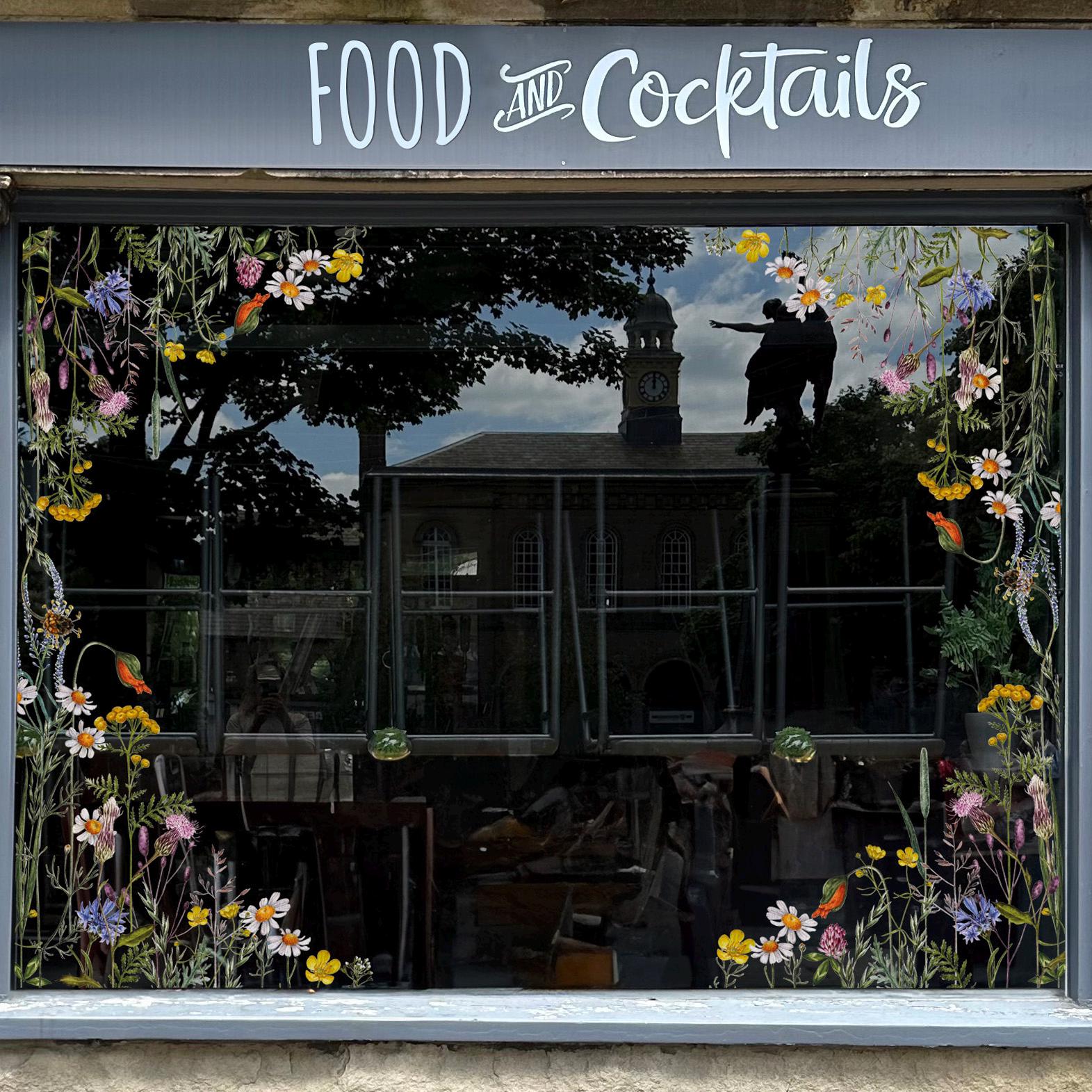 2x Botanical Meadow Flower Shop Window Decal Corners - Business and Retail Storefront display - Reusable Floral Window Clings by Dizzy Duck