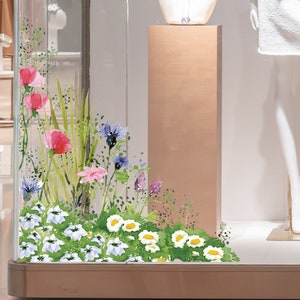 2x Meadow Flower Shop Window Decal Corners for Business Retail Café Store Display - Reusable Floral  Window Cling Stickers by Dizzy Duck