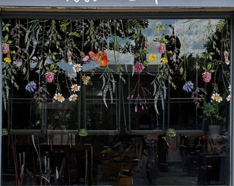 Botanical Meadow Flower Shop Window Decal Border for Retail Storefront Display - Floral Business Window Cling Sticker Border by Dizzy Duck
