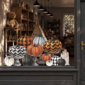 Halloween Oranje & Zwarte Pompoen Sokkels Raamdecoratie | Zichtbaar van binnen en van buiten