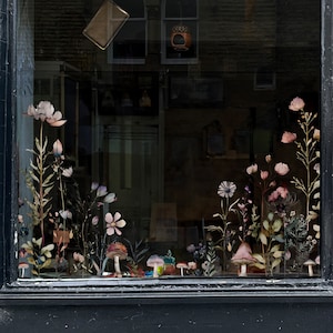 2x Floral Shop Window Stickers for Business Cafes Retail Store Display - Wild Flower Meadow Window Cling Decal Corners by Dizzy Duck