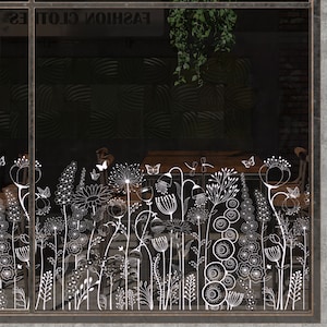 White Flower Shop Window Decal Border - Static Cling Business Window Stickers by Dizzy Duck