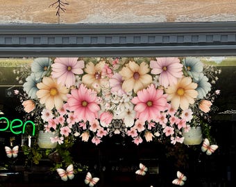 Calcomanía para ventana con borde de flores de margaritas primaverales de Dizzy Duck - Adhesivos reutilizables para exhibiciones comerciales de primavera