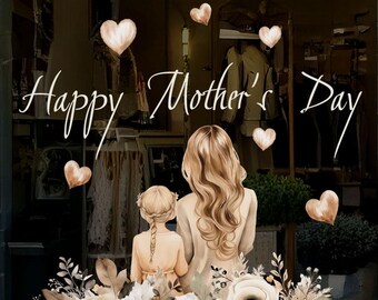 Dizzy Duck Happy Mothers Day Reusable Business Shop Window Cling - Blonde Mum & Daughter