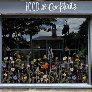 Botanical Meadow Flower Shop Window Decal Border for Retail Storefront Display - Floral Business Window Cling Sticker Border by Dizzy Duck