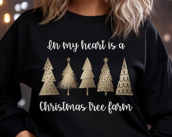 Moletom com gola redonda In My Heart Is a Christmas Tree Farm, Swift Holiday, show Swift, camiseta para fã do show Swift, camiseta com letra Swift, TS