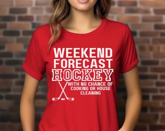 T-shirt da hockey con previsione del fine settimana, camicia amante dell'hockey carina, vita da hockey su camicia, regali per giocatori di hockey su camicia, regalo divertente di hockey su ghiaccio occupato, hockey