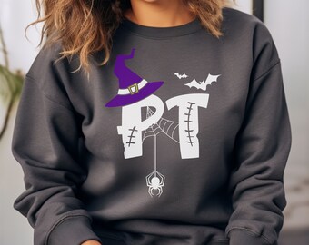 Moletom PT Halloween Crewneck, moletom de enfermeira de Halloween, camisa de enfermagem de Halloween, camisa de outono de enfermeira, presente de Halloween de enfermeira, festa de enfermagem