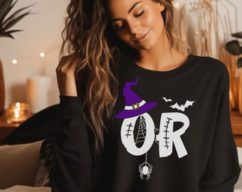 OU moletom de gola redonda de Halloween, moletom de enfermeira de Halloween, camisa de enfermagem de Halloween, camisa de outono de enfermeira, presente de Halloween de enfermeira, festa de enfermagem