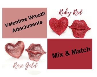 Valentine Wreath Attachment, Lips Attachment, Rose Gold Decor, Wreath Embellishment, Heart Wreath Attachment, Red Lips, Rose Gold Attachment