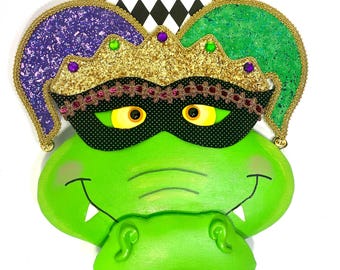 Mardi Gras Wreath Attachment, Roux, Alligator Attachment, Mardi Gras Decor, Mantle Decor, Door Hanger, NOLA Decorations