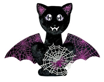 Halloween Wreath Attachment, Halloween Cat, Black Cat, Bat Wreath Attachment, Wreath Embellishment, Halloween Decor, Mantle Decor