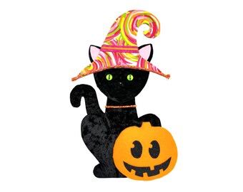 Halloween Wreath Attachment, Halloween Cat Attachment, Witch Cat Attachment, Wreath Embellishment, Halloween Decor, Mantle Decor